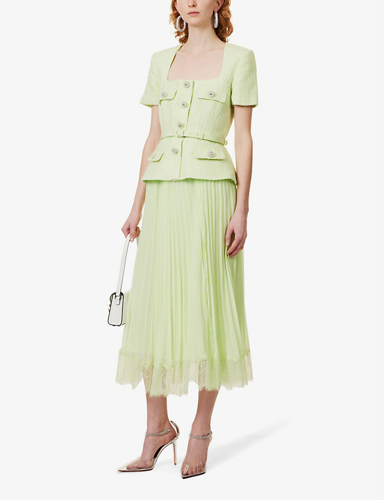 Rhinestone-embellished lace-trim woven midi dress | Selfridges