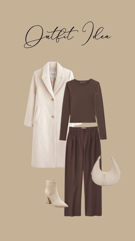 Outfit idea! Neutral style! Monochromatic look! Sloane trousers/ smooth long sleeve 