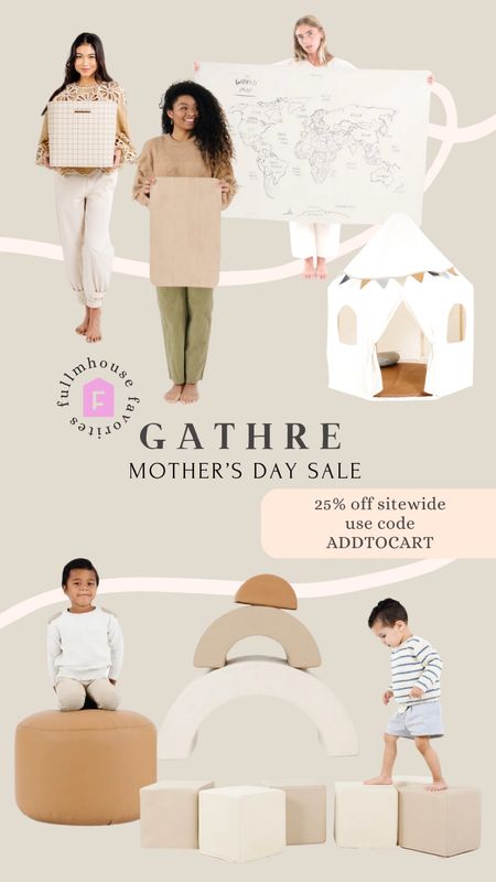 Gather has so many great products from home decor to play mats to fun toys for kids! And everything is on sale for Mother’s Day, use code ADDTOCART #gathre #mothersday 