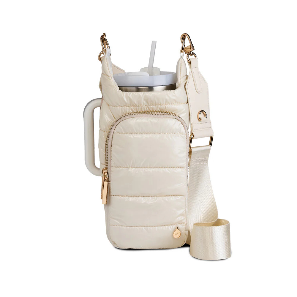 HydroBag® HANDLE™ - Ivory Glossy with Solid Vegan Leather Trimmed Strap | WanderFull 