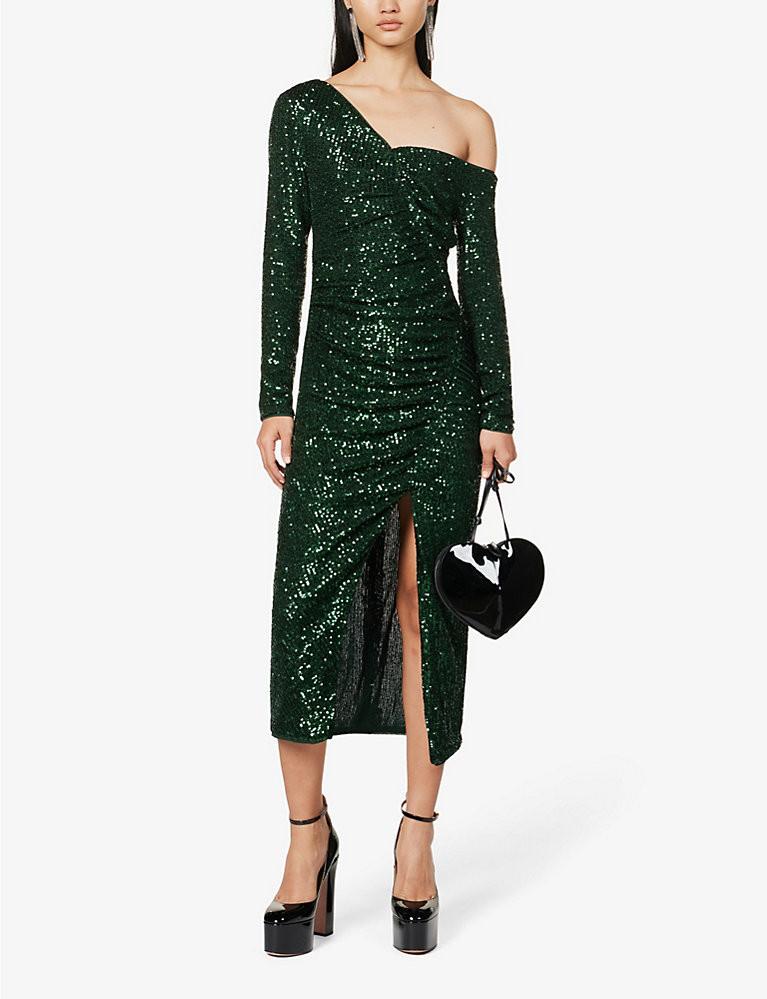 SELF-PORTRAIT Slim-fit sequin-embellished woven midi dress | Selfridges