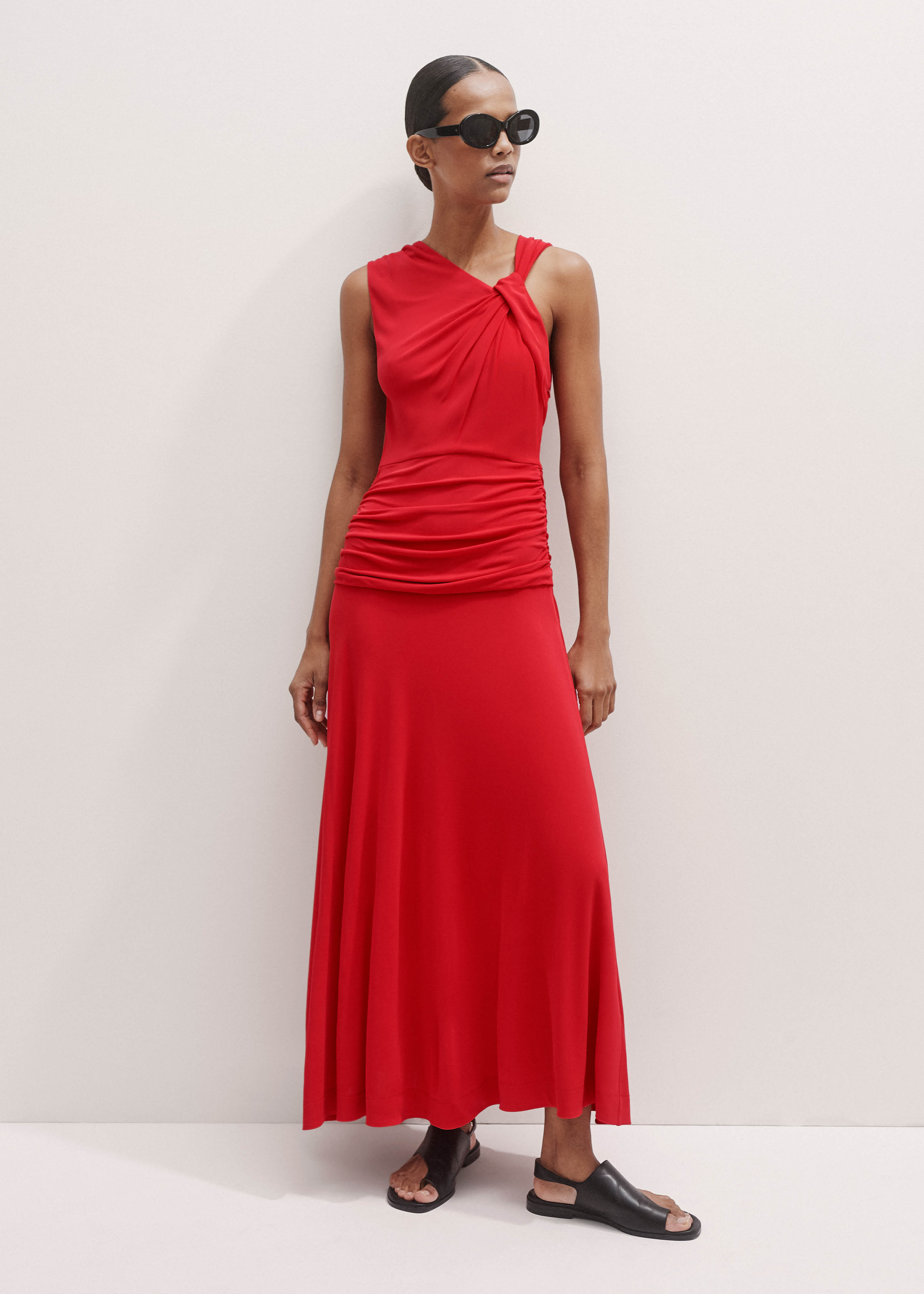 Women's Red Asymmetric Detail Ruched Maxi Dress | ME+EM | ME+EM Global (Excluding US)