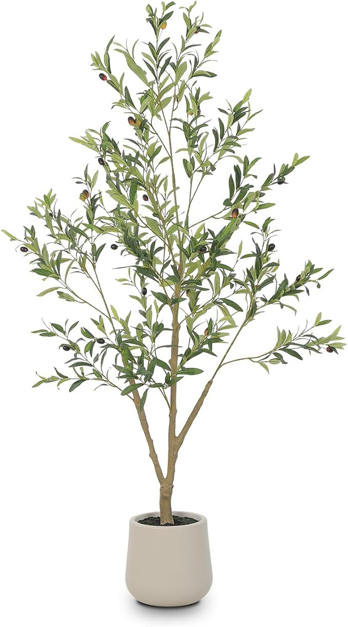 Olive Trees Artificial Indoor, 5FT Tall Faux Olive Tree with White Tall Planter, Artificial Plant... | Amazon (US)