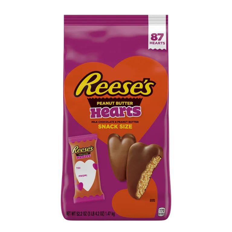 REESE'S, Milk Chocolate Peanut Butter Snack Size Hearts Candy, Valentine's Day, 52.2 oz, Bulk Bag... | Walmart (US)