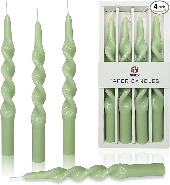 Green Christmas Candlesticks Spiral Candles Taper - 4 PCS Unscented Taper Candlesticks 10 inch Di... | Amazon (US)