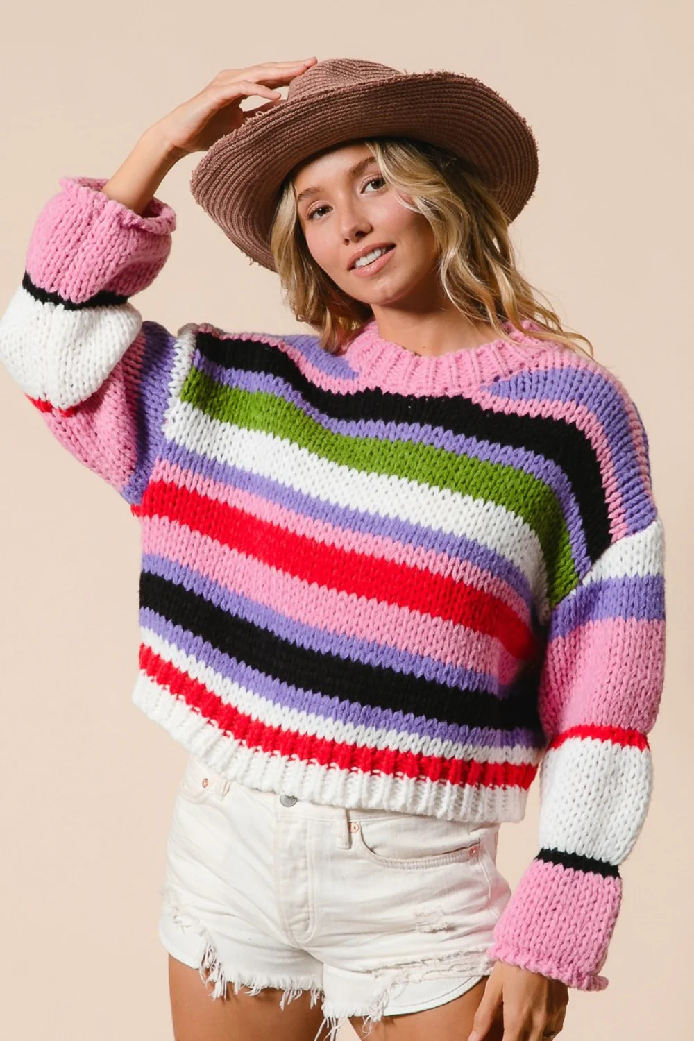 Multi Color Striped Cropped Sweater M | Casual Chic Boutique