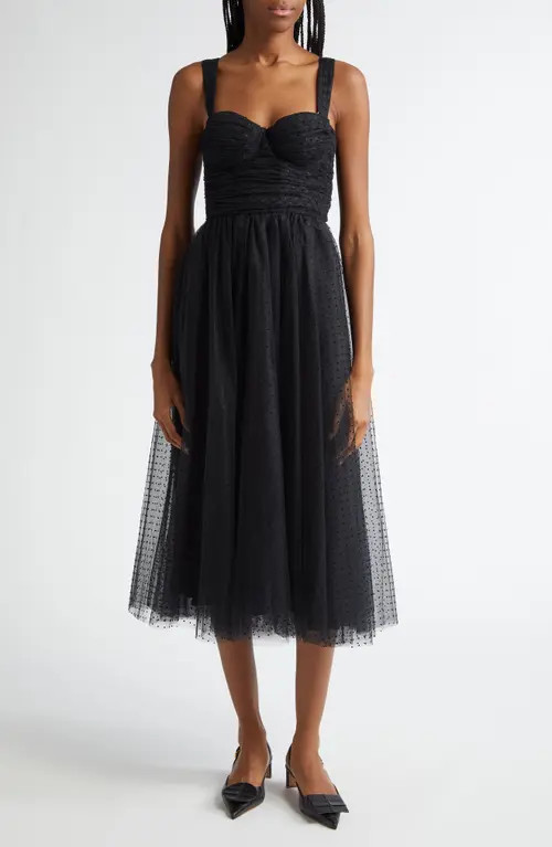 Zimmermann Flocked Polka Dot Tulle Midi Dress in Black at Nordstrom, Size 1 | Nordstrom