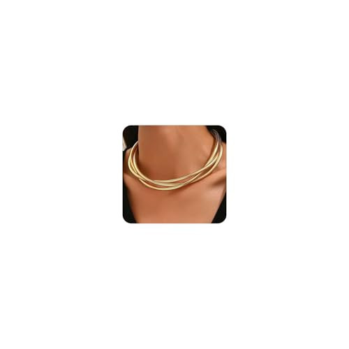Uarein Chunky Gold Statement Choker Neckalce for Women Layered Snakebone Chain Collar Necklace Twist Wrap Stainless Steel Choker Punk Aesthetic Jewelry Gifts (Gold) | Amazon (US)