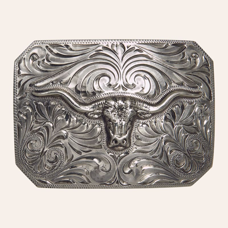 AndWest Silver Longhorn Etched Belt Buckle | Cavender's