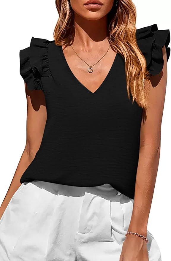 PRETTYGARDEN Blouses for Women Dressy Casual Summer Going Out Tops 2026 Spring Business Work V Ne... | Amazon (US)