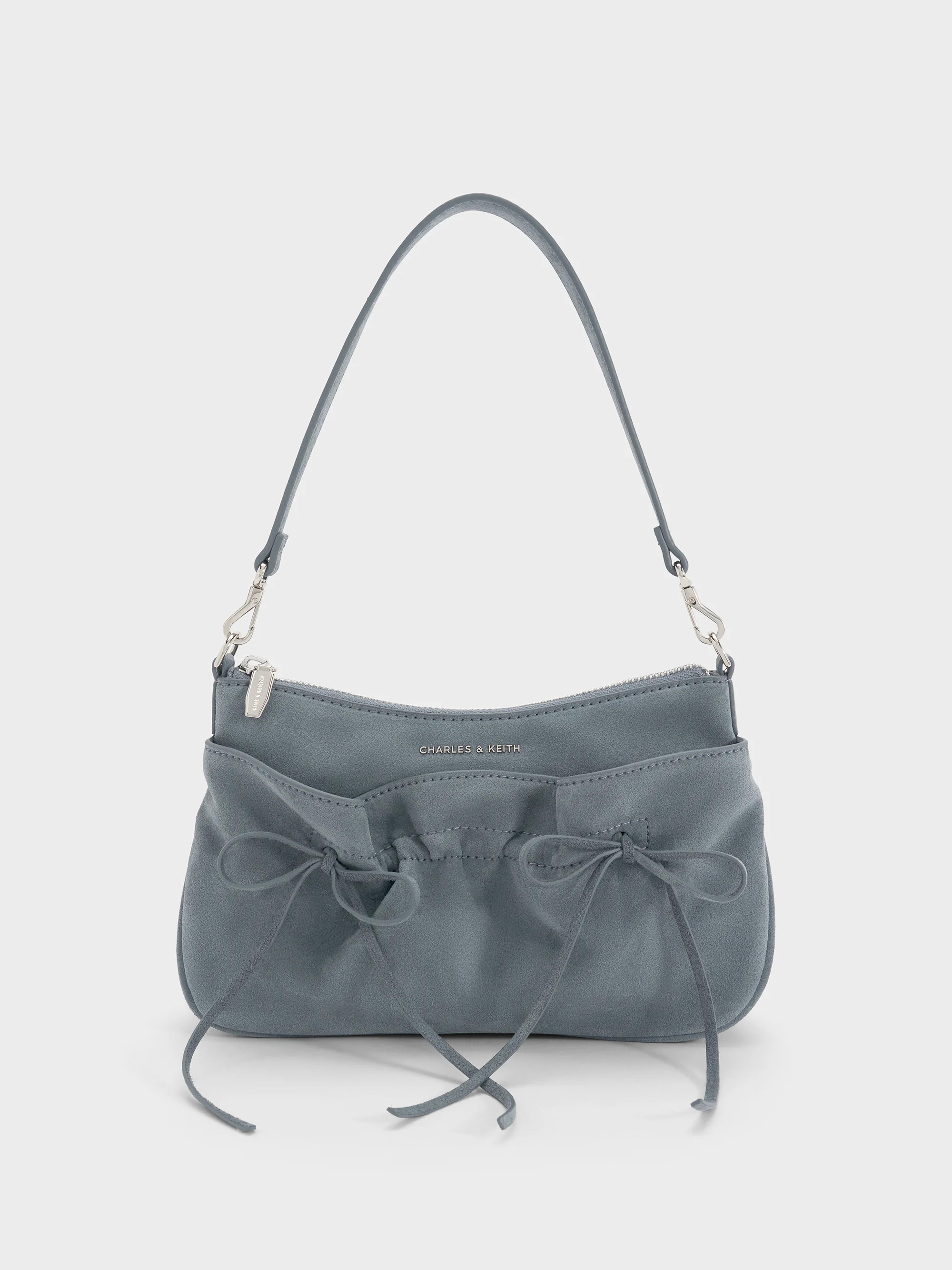 Smoky Blue Mini Reese Ruched Bow Shoulder Bag | CHARLES & KEITH UK | Charles & Keith UK