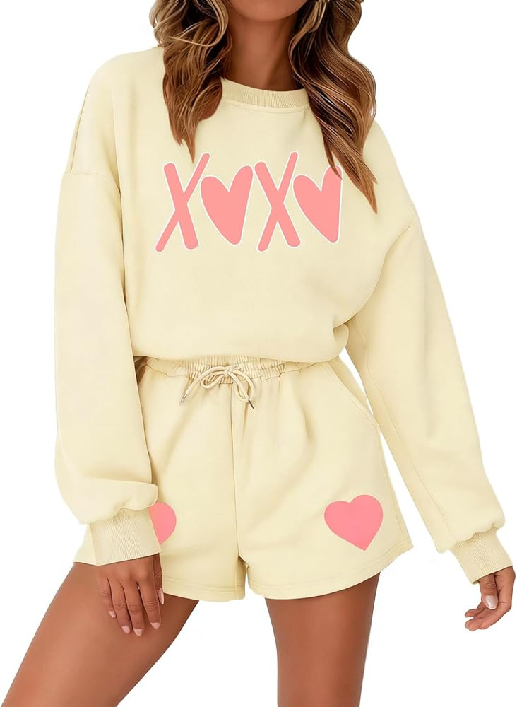 MYHALF Valentines 2 Piece Outfits Womens Love Heart Pajamas Valentines Day Lounge Matching Set Da... | Amazon (US)