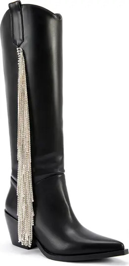 AZALEA WANG Joydistrict Rhinestone Fringe Pointed Toe Boot (Women) | Nordstrom | Nordstrom