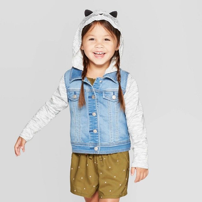 Toddler Girls' Hooded 'Cat' Denim Jacket - Cat & Jack™ Blue/Gray | Target