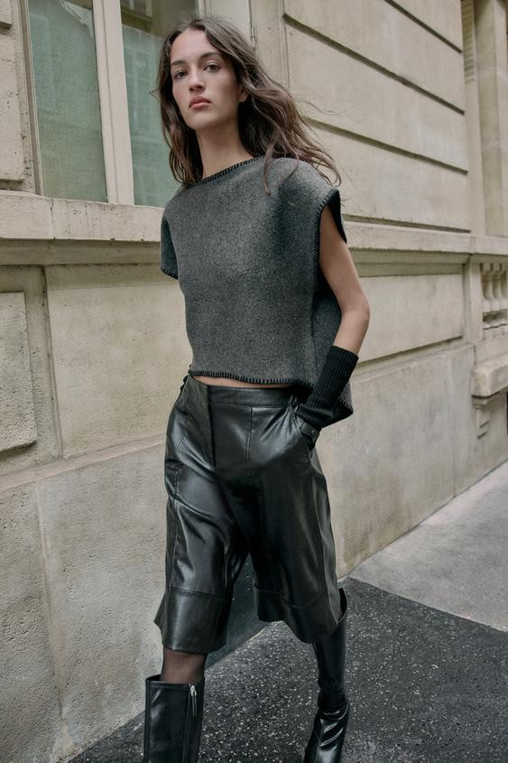 CONTRAST TOPSTITCH KNIT VEST | Zara US