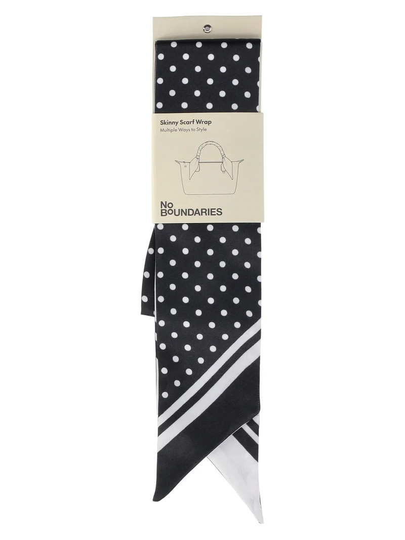 No Boundaries Women's Skinny Scarf Wrap, Black and White Polka Dot, Fashion Accessory for All Age... | Walmart (US)