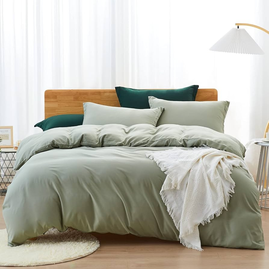 Dreaming Wapiti Duvet Cover Queen,Washed Microfiber Green Queen Size Duvet Cover Set,Solid Color ... | Amazon (US)