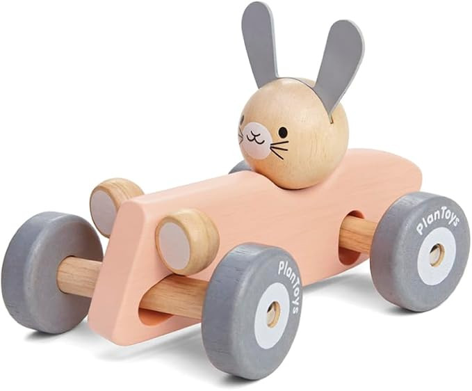 PlanToys Wooden Bunny Rabbit Racing Car with Vintage Car Theme (5717) | Pastel Color Collection |... | Amazon (US)