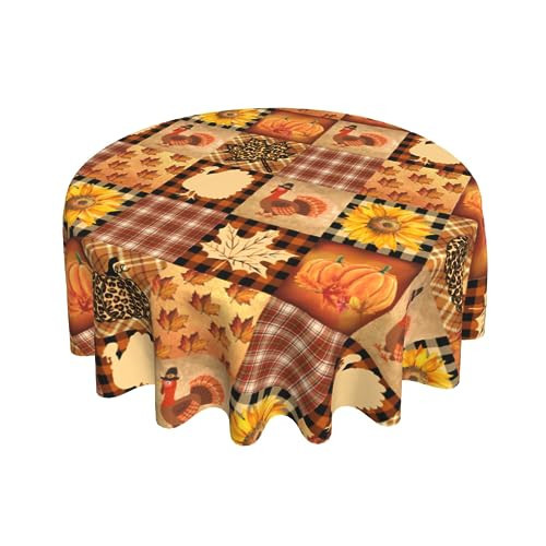 Giwawa Thanksgiving Round Tablecloth- 60" Fall Turkey Pumpkin Sunflowers Maple Leaf Print Table Cloth- Autumn Checkered Buffalo Plaids Table Cover Non-Slip for Kitchen Dining Farmhouse Holiday Decor | Amazon (US)
