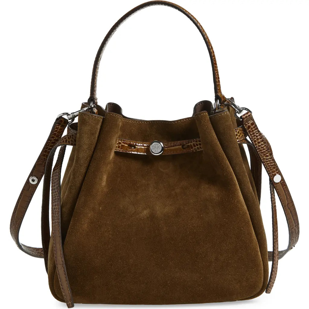 Tory Burch Romy Suede Bucket Bag in Deep Olive at Nordstrom | Nordstrom