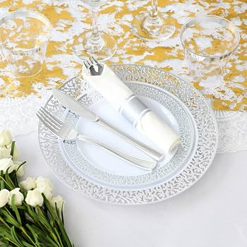 Sylans 700PCS Silver Lace Dinnerware Set Disposable for 100 Guests | Amazon (US)