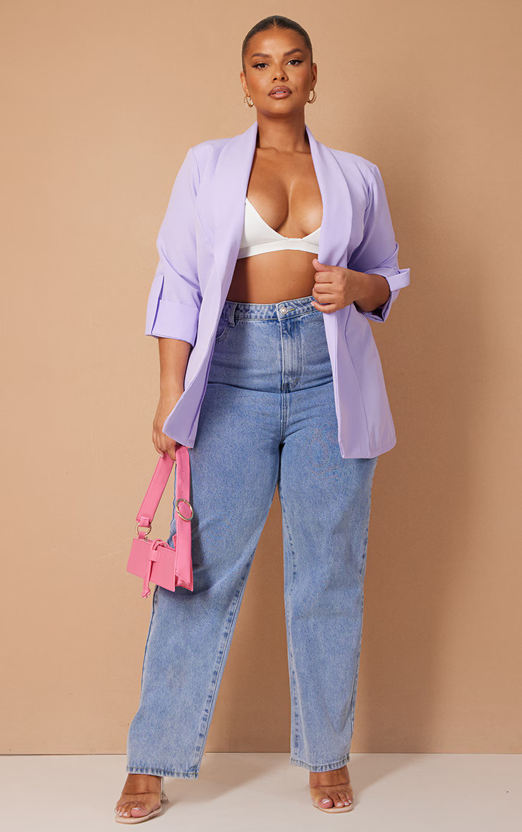 Plus Lilac Basic Turn Up Sleeve Blazer | PrettyLittleThing CAN