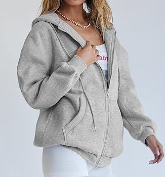 EZBELLE Women's Full Zip Up Hoodie Fall Jacket Oversized Casual Drawstring Hooded Sweatshirts wit... | Amazon (US)