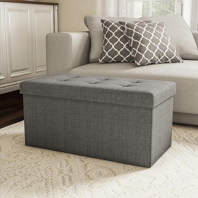 Lavish Home Folding Storage Bench Ottoman– 30” Tufted Foam Padded Lid, Beige | Amazon (US)