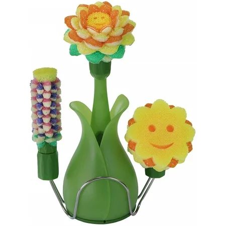 Scrub Daddy Scrub Daisy Full Kit-3 Interchangeble Non-Toxic Sponge Heads with Soap Dispensing Wand & | Walmart (US)