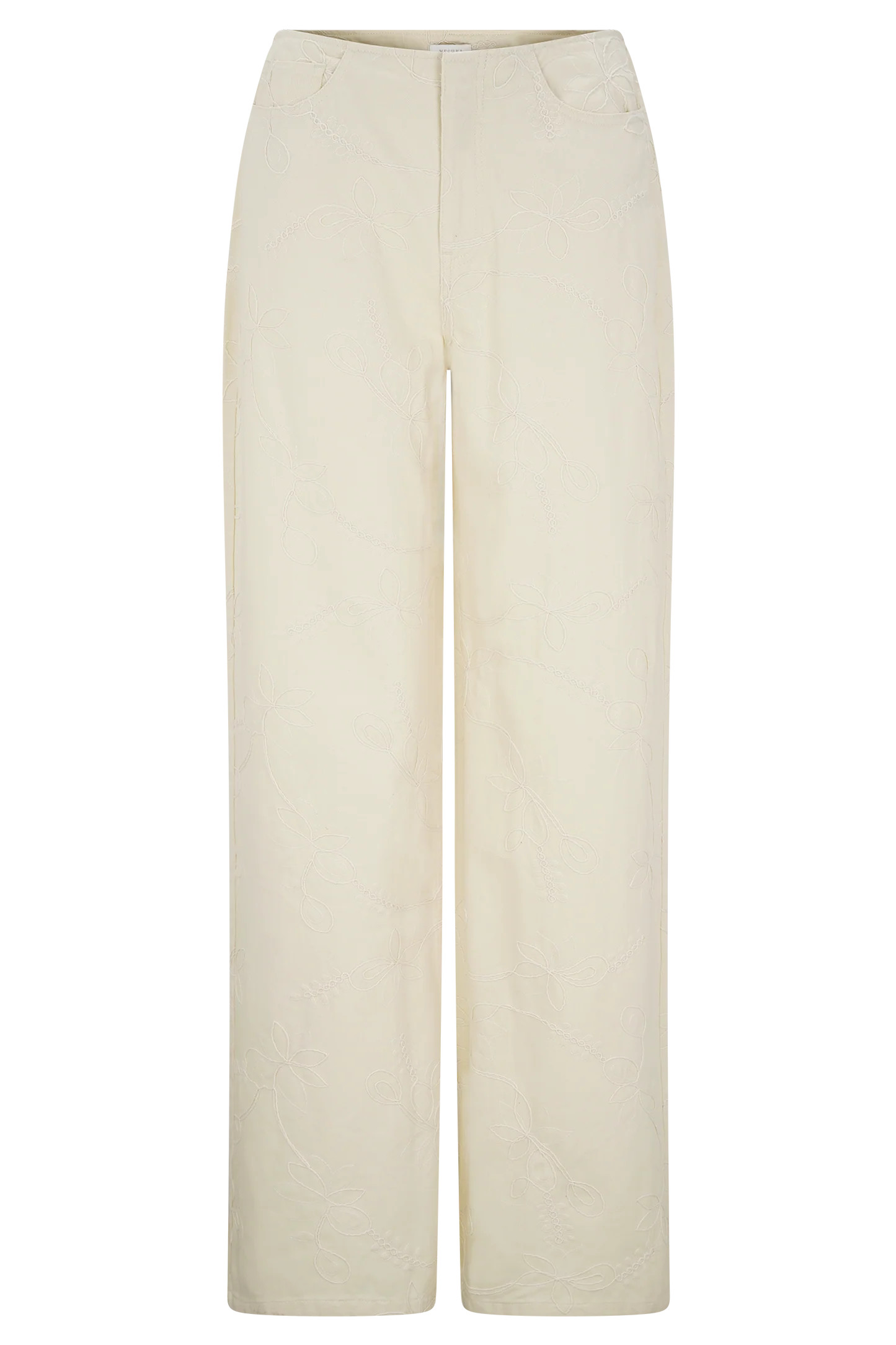 Ebony Embroidered Denim Jeans - Cream | MESHKI US