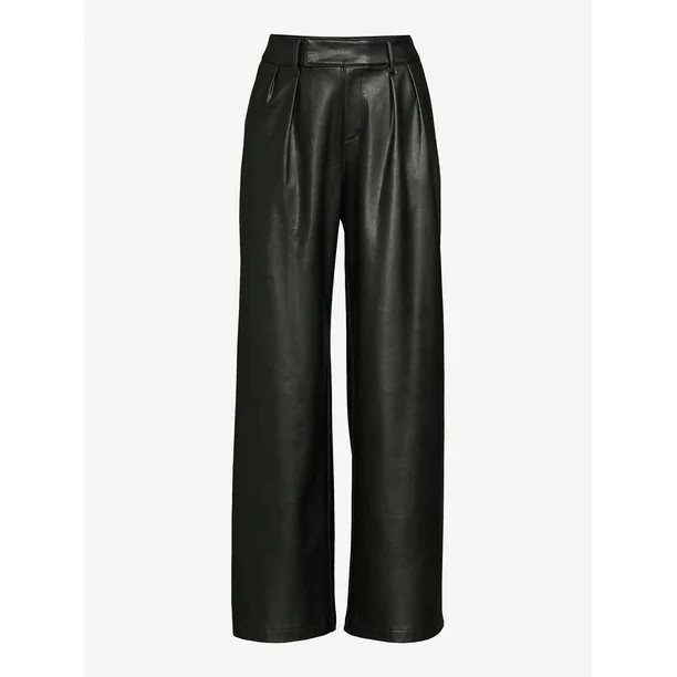 Scoop Women's Faux Leather Wide Leg Pants | Walmart (US)
