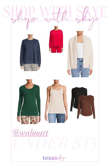 Walmart fashion finds! 

SIZING RECOMMENDATIONS:
Blue sweater- recommend sizing up at least one 
Cami - TTS
long sleeve set of 2 - TTS


#LTKunder50