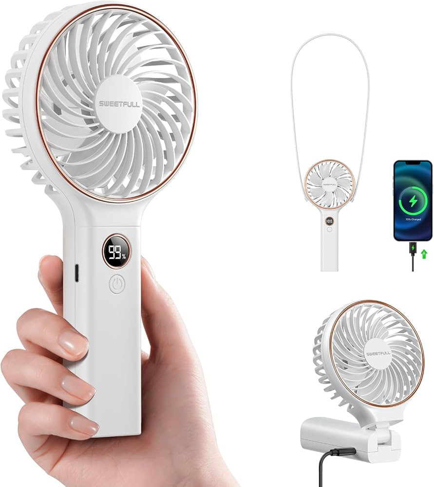 SWEETFULL Handheld Portable Fan, 5000mAh Rechargeable Battery, 6 Speed Wind, LED Digital Display,... | Amazon (US)