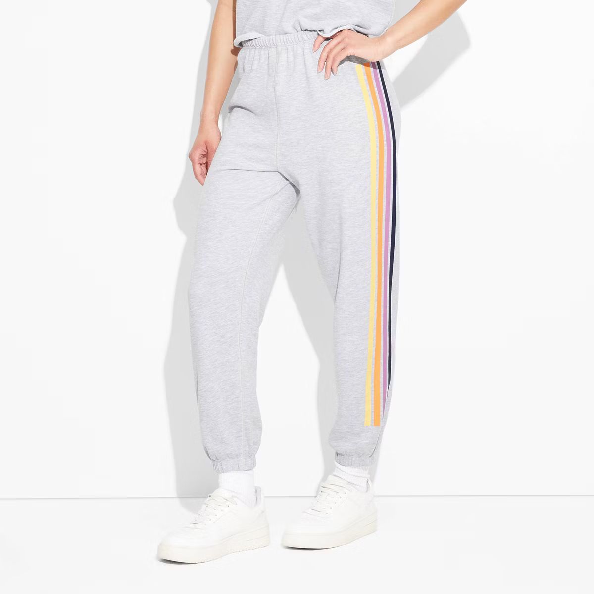 Women's Striped Graphic Joggers - Gray | Target