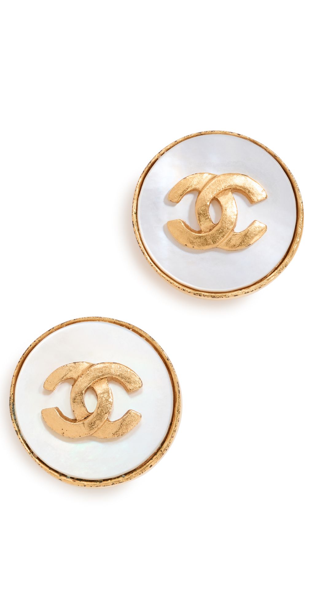 What Goes Around Comes Around Chanel Gold Mop Cc On Round Earrings | Shopbop