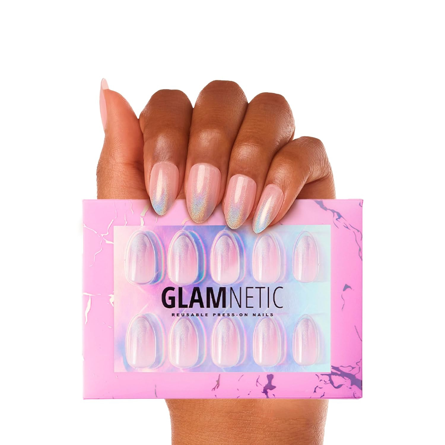 Glamnetic Press On Nails - Winter Storm | Semi-Transparent Short Almond Nails, Reusable | 15 Size... | Amazon (US)