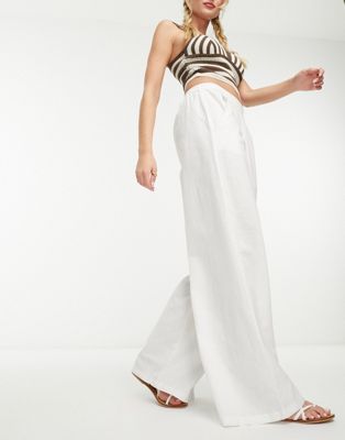 French Connection wide leg linen blend pants in white | ASOS (Global)