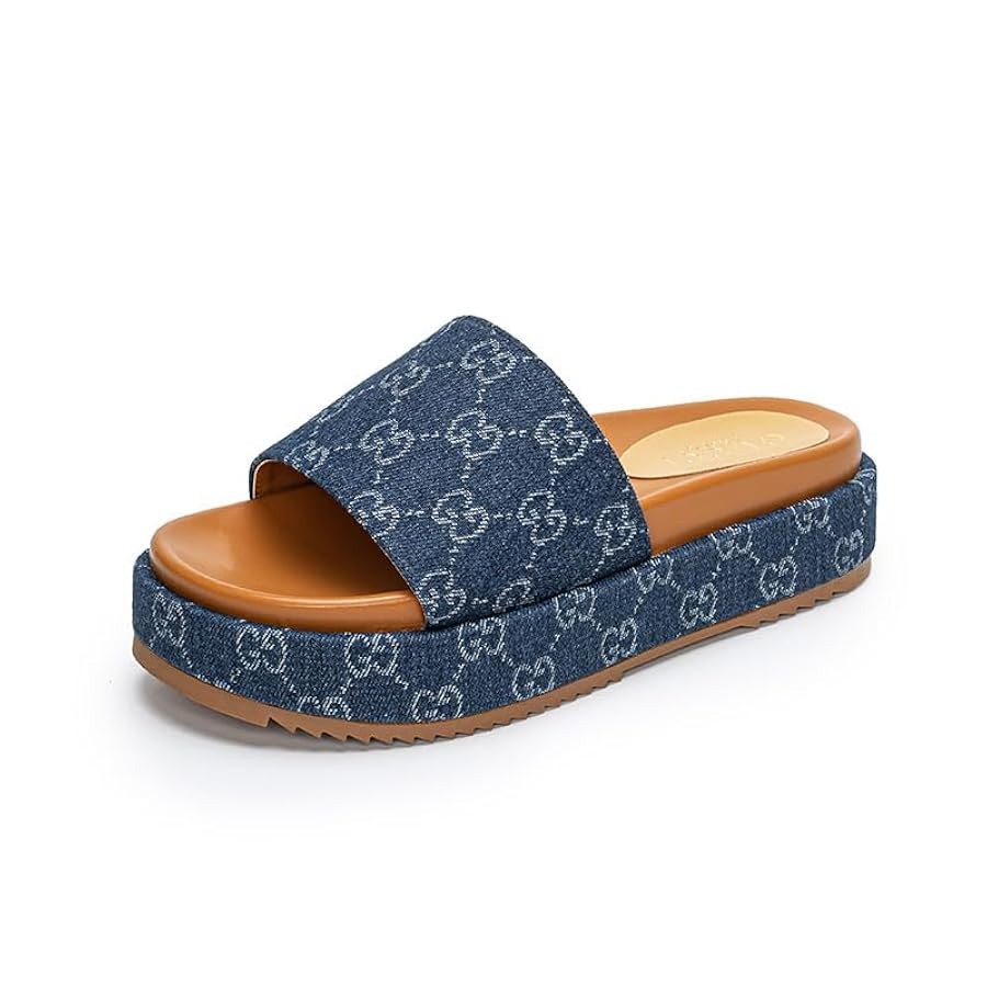 Women's Platform Slides Canvas Sandals Comfortable Open Toe Sandals for Summer Beach | Amazon (US)