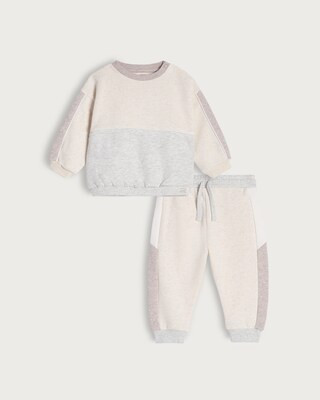 F&F Baby Colour Block Sweatshirt and Joggers Set in Cream | Tesco F&F