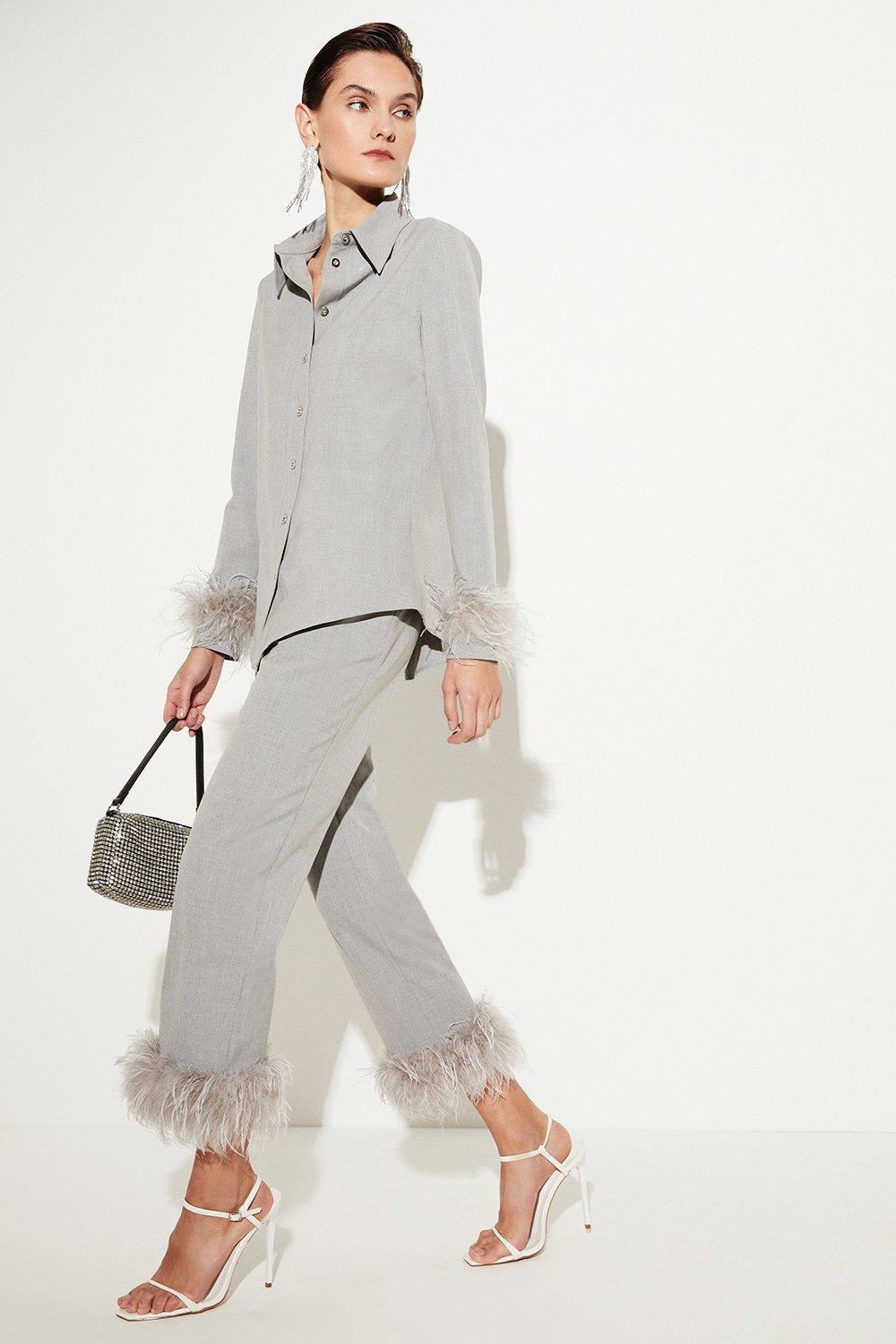 Tall Feather Hem Tailored Slim Leg Trouser | Karen Millen UK + IE + DE + NL