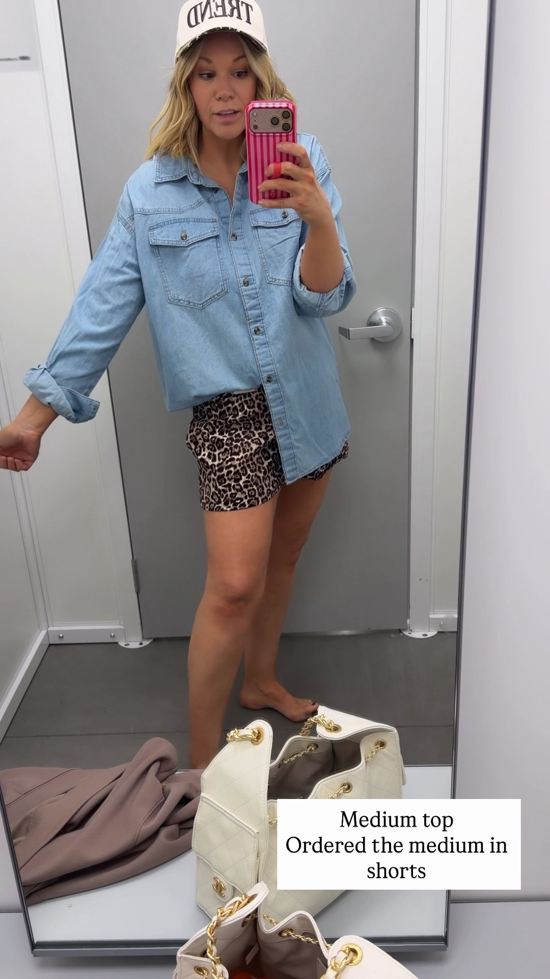 The denim top is true to size wearing a medium, and I ordered the boxer shorts and a medium as well. 