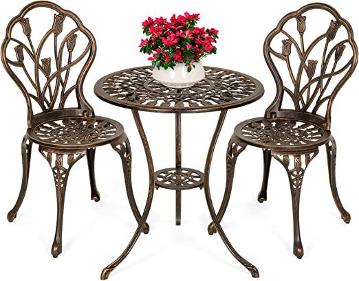 Best Choice Products 3-Piece Cast Aluminum Patio Bistro Furniture Set w/Antique Copper Finish | Amazon (US)