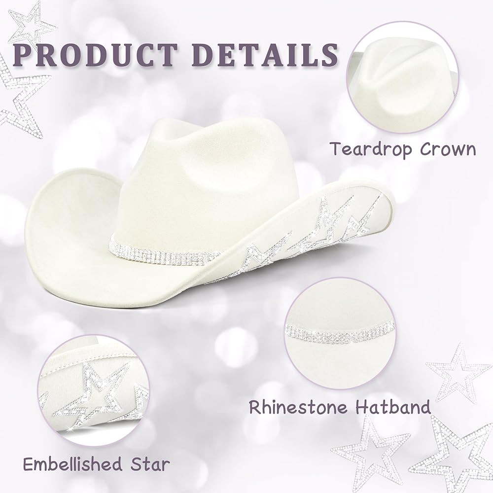 Keilin Rhinestone Cowgirl Hat Disco Cowboy Hat Felt Western Nashville Bachelorette Party Hat for ... | Amazon (US)