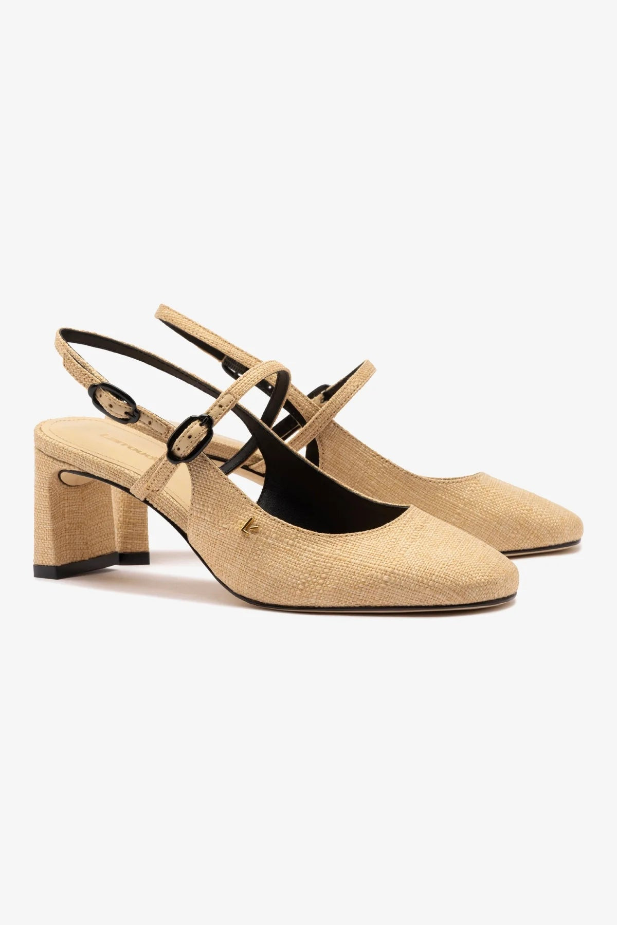 Georgina Pump In Beige Raffia and Black Trimming | Larroude