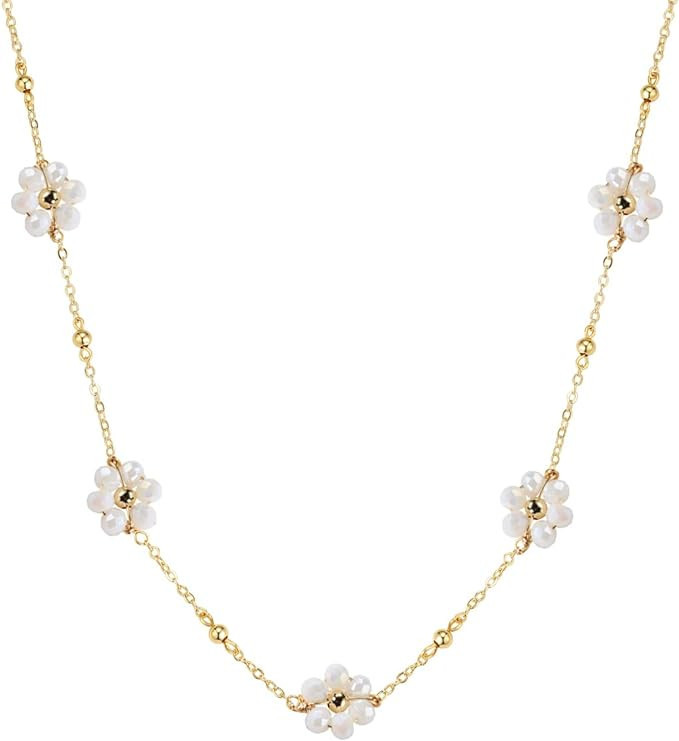 Daisy Flower Beaded Choker Necklace Dainty 14K Gold Plated Beaded Choker Necklace for Women Girls... | Amazon (US)