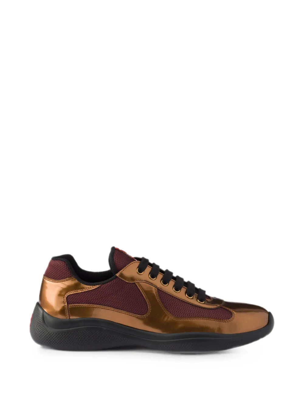 Prada Prada America's Cup metallic leather and bike fabric sneakers - Brown | Farfetch Global
