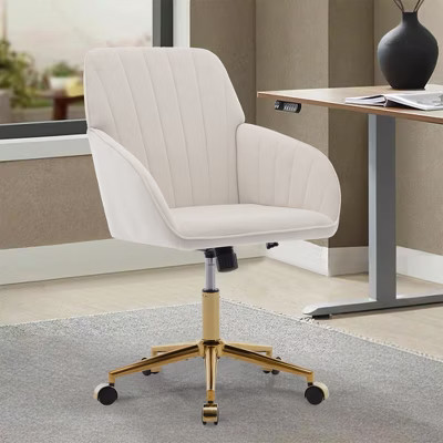 LOVMOR Adjustable Office Chair w/golden base,Modern Swivel Chair w/Wheels for Bedroom Office,Beige | Target