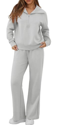 GRECERELLE 2 Piece Lounge Set Women Comfy Sets For Women Clothing Light Gray-M | Amazon (US)