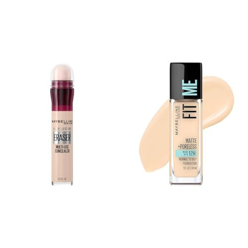 Maybelline Instant Age Rewind Dark Circles Concealer 110 Count and Fit Me Matte Poreless Foundation Light Beige 1 Count | Amazon (US)
