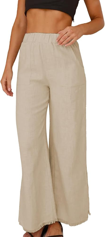 Ainangua Womens Wide Leg Linen Pants Summer Beach Palazzo Lounge Trousers Casual Fashion Plus Siz... | Amazon (US)